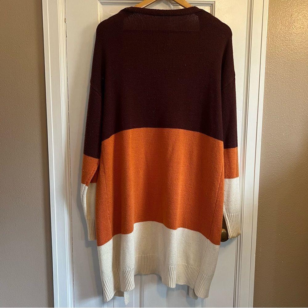Color block Orange,maroon, & Cream Knit Cardigan - Picture 2 of 5